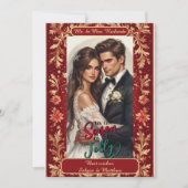 Mr & Mrs Newly Wed Christmas Gold Foliage 4 Photos シーズンカード (正面)