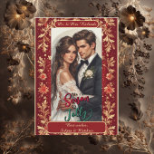 Mr & Mrs Newly Wed Christmas Gold Foliage 4 Photos シーズンカード
