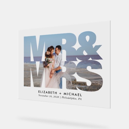 Mr. Mrs. Newlyweds写真のアクリル結婚サイン アクリルサイン (傾斜)