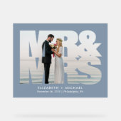 Mr. Mrs. Newlyweds Photo Dusty Blue 結婚's アクリルサイン (正面)