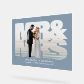 Mr. Mrs. Newlyweds Photo Dusty Blue 結婚's アクリルサイン (傾斜)