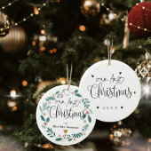 Mr & Mrs Our First Christmas 2025 Newlywed Wreath セラミックオーナメント