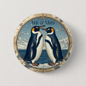 Mr & Mrs Penguin Couple Snow Winter Glacier Blue  缶バッジ (正面)
