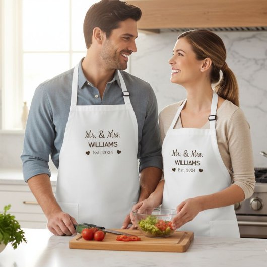 Mr. & Mrs. Personalized Couple Apron ロングエプロン