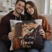 Mr & Mrs Personalized Photo Throw Pillow クッション