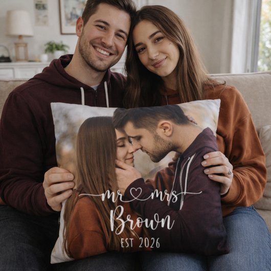 Mr & Mrs Personalized Photo Throw Pillow クッション