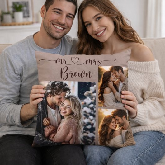 Mr & Mrs Personalized Photo Throw Pillow クッション