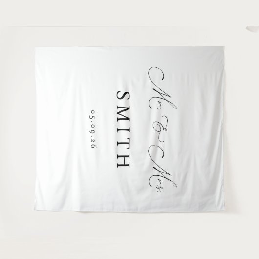 Mr & Mrs Personalized Wedding Backdrop Banner タペストリー (正面(横))