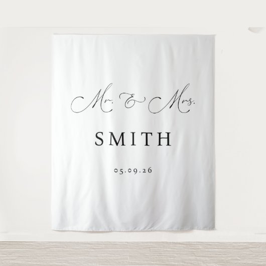 Mr & Mrs Personalized Wedding Backdrop Banner タペストリー (正面)