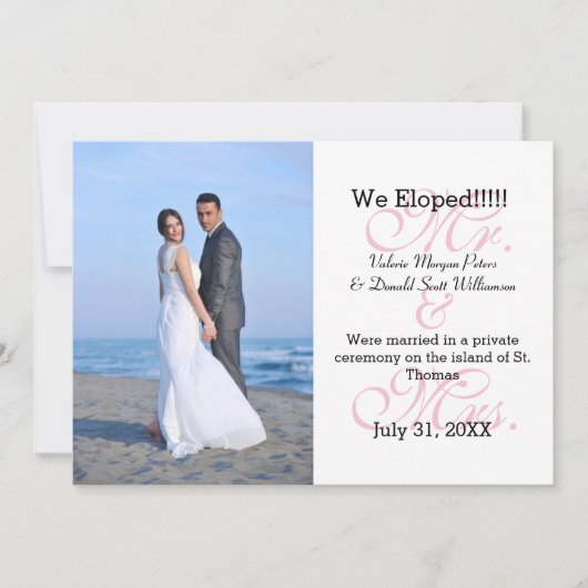 Mr.Mrs Pink We Eloped – 写真のお知らせ 案内状 (正面)