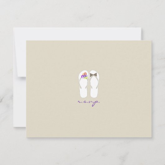 Mr. & Mrs. Purpleビーチサンダルビーチ結婚式RSVPカード 出欠カード (裏面)