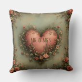 Mr & Mrs Romantic Heart Botanical Greenery Garden  クッション (裏面)