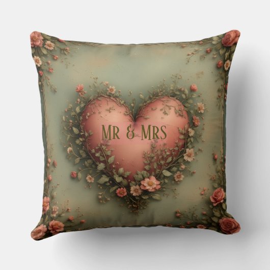 Mr & Mrs Romantic Heart Botanical Greenery Garden  クッション (裏面)