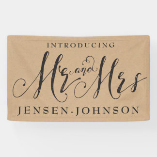 Mr. & Mrs. Script Cursiveタイポグラフィのバナ結婚ー 横断幕