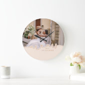 Mr Mrs Script Heart Photo Wedding ラージ壁時計 (ホーム)