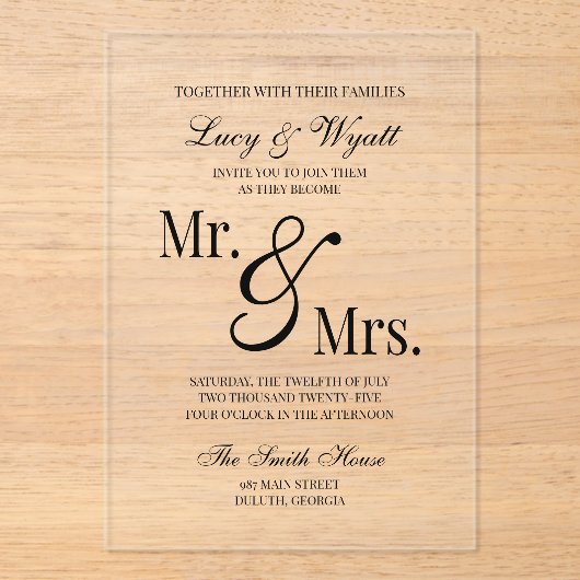 Mr. & Mrs. Scripty Black & White結婚式招待状 アクリル招待状 (正面)
