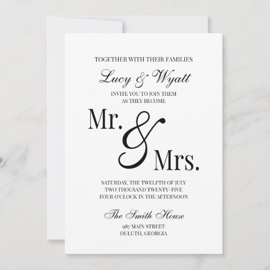 Mr. & Mrs. Scripty Black & White結婚式招待状 招待状 (正面)