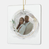 Mr&Mrs Silverと金ゴールドの写真としての私たちの初めてのクリスマス セラミックオーナメント (左)