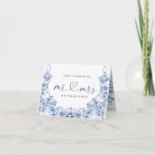 Mr & Mrs Watercolor Dusty Blue Floral Wedding サンキューカード (正面)