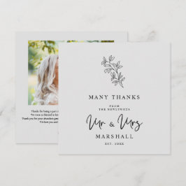 MR & MRS Wedding Black Fancy Minimalist Branches サンキューカード