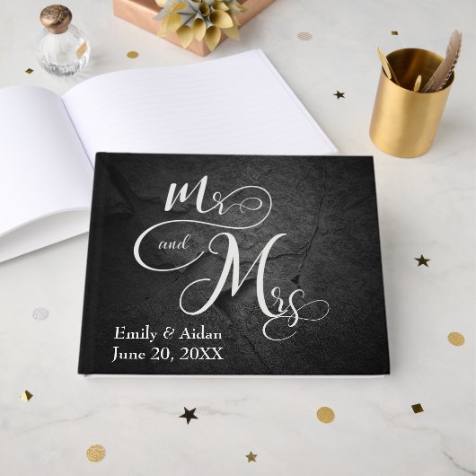 Mr. & Mrs. Wedding Black Slate Stone  ゲストブック (正面見開き)