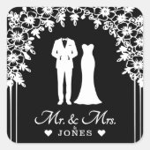 Mr & Mrs Wedding Dress Tuxedo Newlywed Couple スクエアシール (正面)