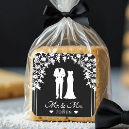 Mr & Mrs Wedding Dress Tuxedo Newlywed Couple スクエアシール