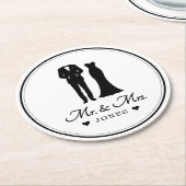 Mr & Mrs Wedding Dress Tuxedo Newlywed Couple ラウンドペーパーコースター (アングル)