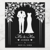 Mr & Mrs Wedding Dress Tuxedo Newlywed Couple ワインラベル (シングルラベル)