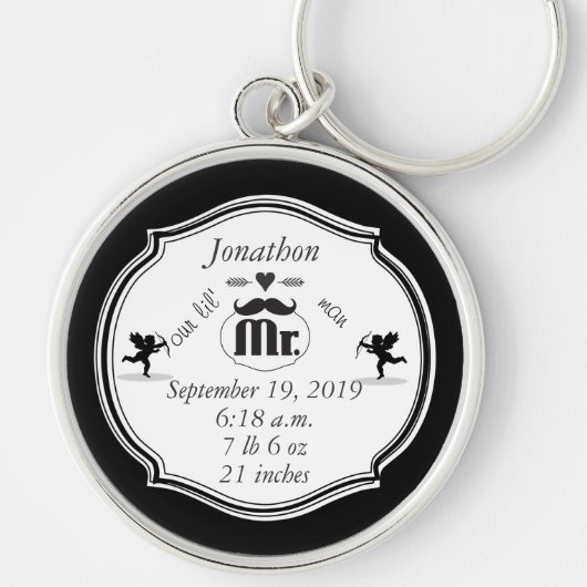 Mr.Mustache Lil Man男の赤ちゃん統計 キーホルダー (正面)