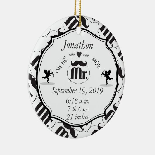 Mr.Mustache Lil Man男の赤ちゃん統計 セラミックオーナメント (右)
