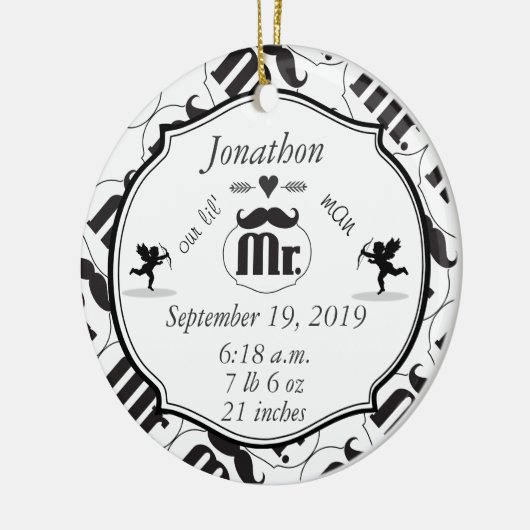 Mr.Mustache Lil Man男の赤ちゃん統計 セラミックオーナメント (左)