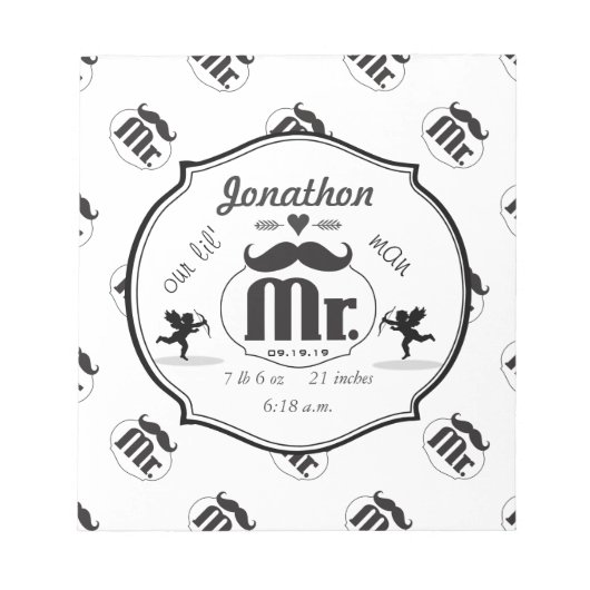 Mr.Mustache Lil Man男の赤ちゃん統計 ノートパッド (正面)