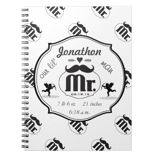 Mr.Mustache Lil Man男の赤ちゃん統計 ノートブック (正面)