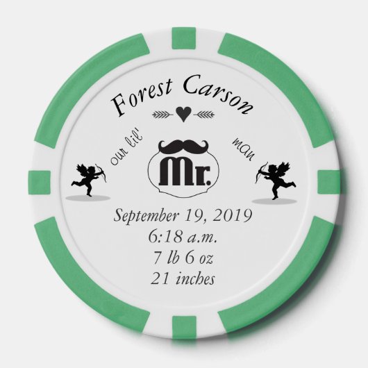 Mr.Mustache Lil Man男の赤ちゃん統計 ポーカーチップ (正面)