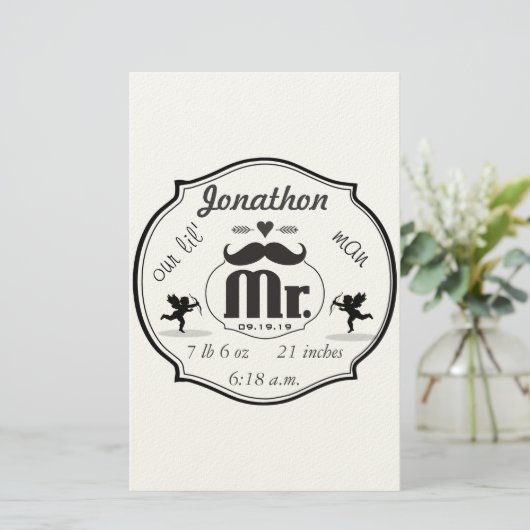 Mr.Mustache Lil Man男の赤ちゃん統計 便箋 (スタンド正面)
