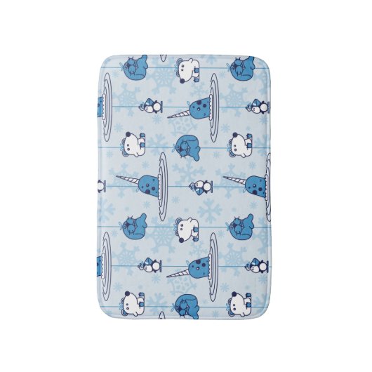 Mr. Narwhal Blue Snowflake Pattern バスマット (正面縦)