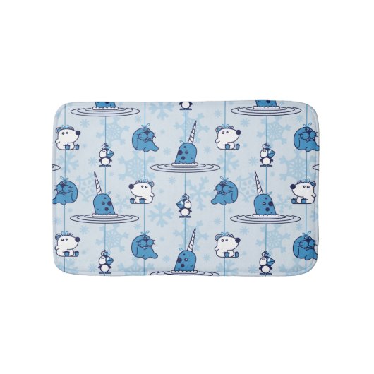 Mr. Narwhal Blue Snowflake Pattern バスマット (正面)