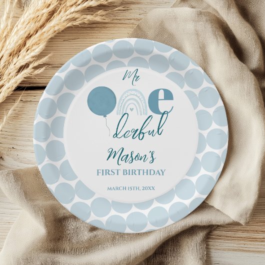 Mr One derful Blue Balloon First Birthday ペーパープレート
