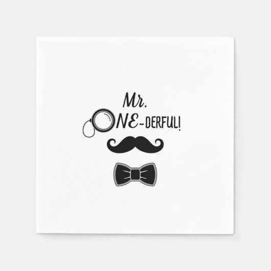 Mr. ONE-derful mustache and bowtie 1st birthday スタンダードカクテルナプキン (正面)