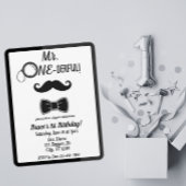 Mr. ONE-derful mustache and bowtie 1st birthday 招待状