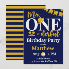Mr. One-derful Navy and Birthday Party Invita 招待状