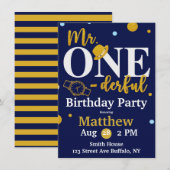 Mr. One-derful Navy and Birthday Party Invita 招待状 (正面/裏面)