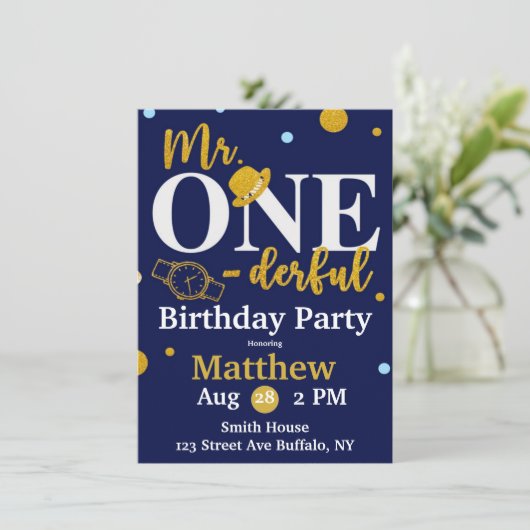 Mr. One-derful Navy and Birthday Party Invita 招待状 (スタンド正面)