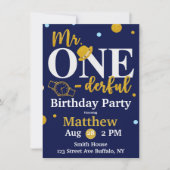 Mr. One-derful Navy and Birthday Party Invita 招待状 (正面)