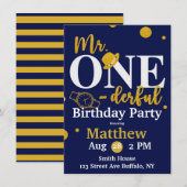 Mr. One-derful Navy and Birthday Party Invita 招待状 (正面/裏面)