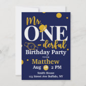 Mr. One-derful Navy and Birthday Party Invita 招待状 (正面)