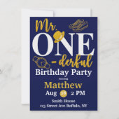Mr. One-derful Navy and Birthday Party Invita 招待状 (正面)