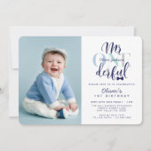 Mr. One derful Navy & Blue 1stバースデーフォト 招待状 (正面)