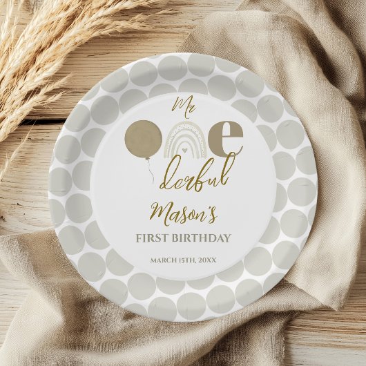 Mr One derful Neutral Rainbow First Birthday ペーパープレート